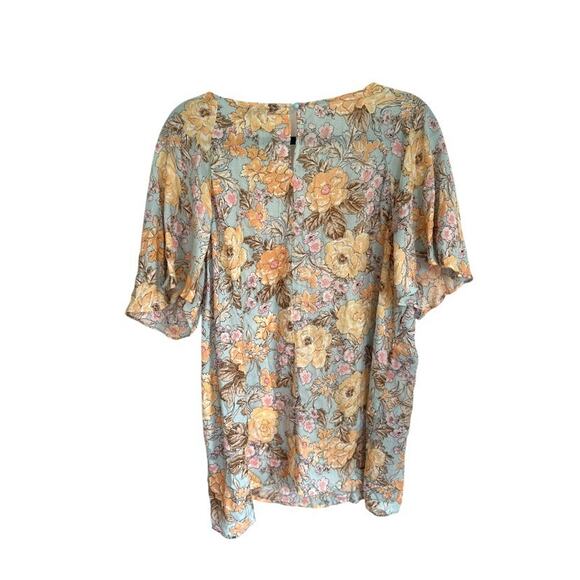 Cure Floral Shirt Top Womens Plus Size 2XL Blue Short Sleeve Cottagecore Flowy - Picture 3 of 9